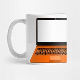 realistic laptop vector illustration in black and orange color Mug